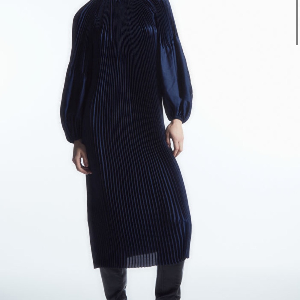 Elegant Navy Pleated Dress